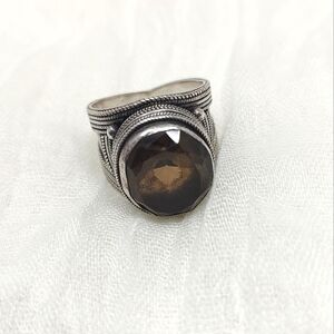 Sterling silver smoky brown cabochon ring